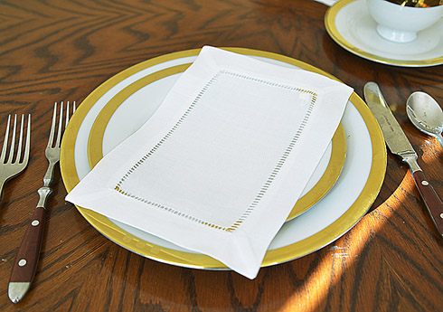 Hemstitch Appetizer Cocktail Napkin. 6" x 9". Traditional Sizes